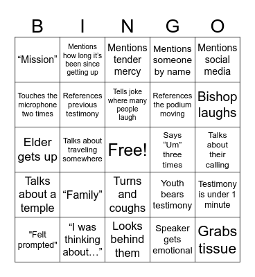 Fast Sunday Bingo Card