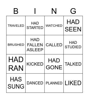 english Bingo Card