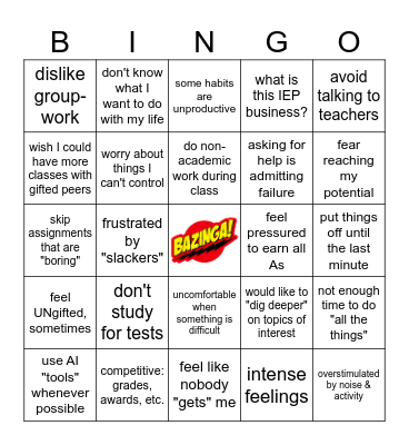 "You Might be a Gifted Kid"  BINGO Card