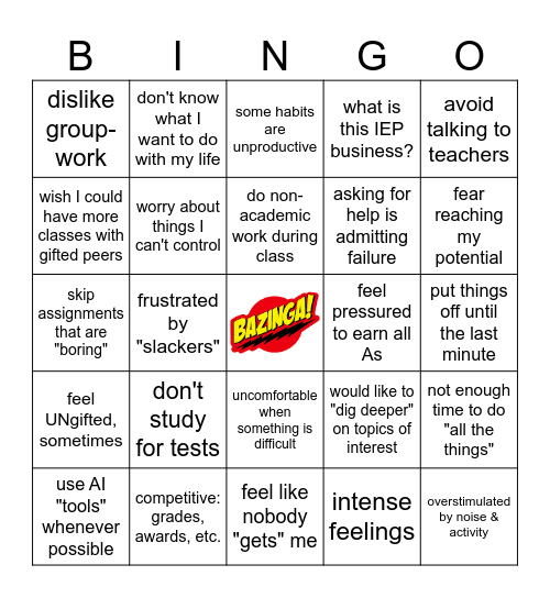 "You Might be a Gifted Kid"  BINGO Card