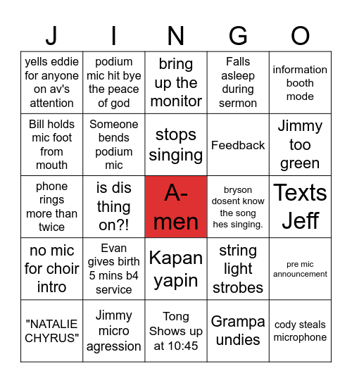 UCCINGO Bingo Card