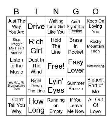 Yacht Rock 2 Bingo Card