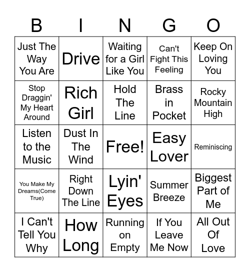 Yacht Rock 2 Bingo Card