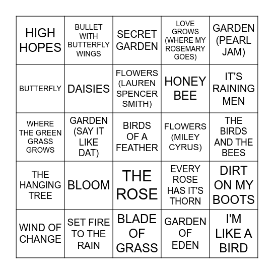 IN THE GARDEN Bingo Card