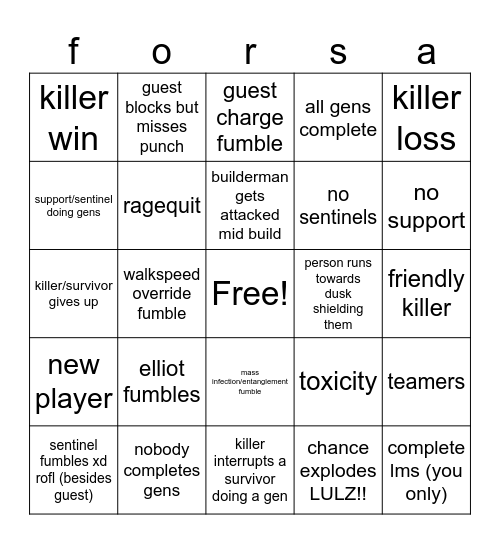 forsaken bingo!1! Bingo Card