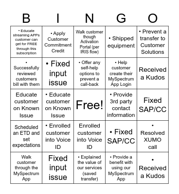 Spectrum Bingo Card