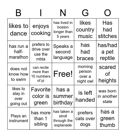 BHE Bingo Card