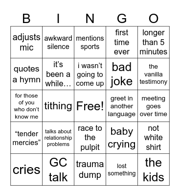 YSA Fast and Testimony Bingo Card