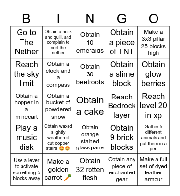 Minecraft bingo 1 Bingo Card