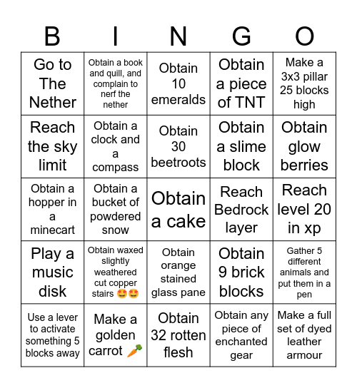 Minecraft bingo 1 Bingo Card