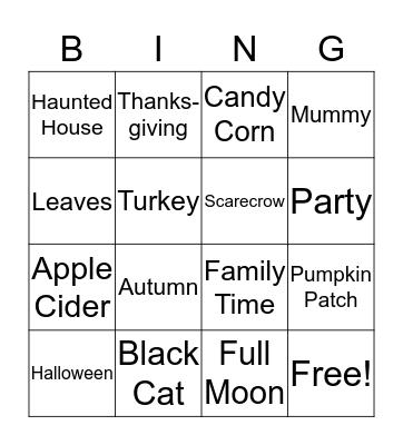 Fall Bingo Card