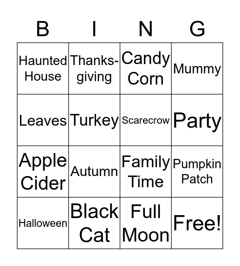 Fall Bingo Card