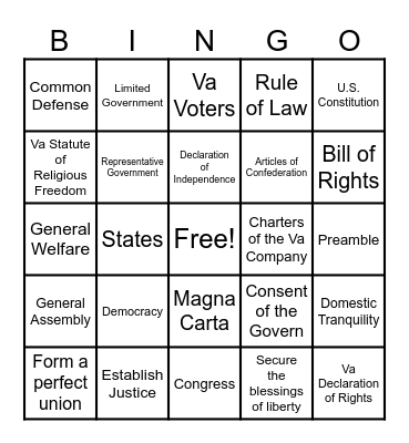 SOL Review #1 Bingo Card