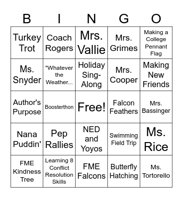 Reflecting on 2nd Grade Bingo Card