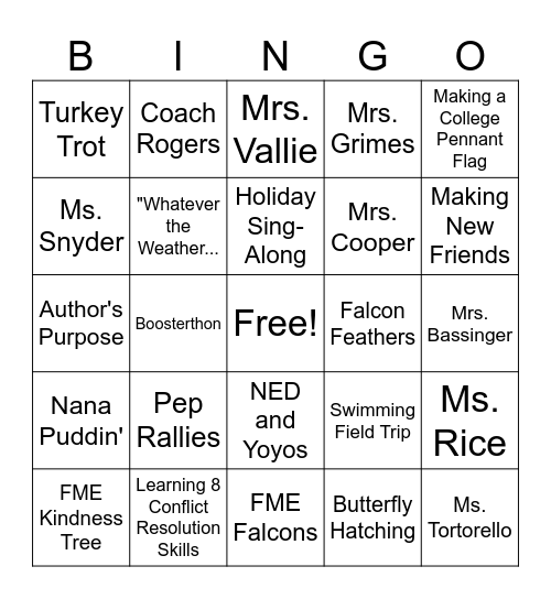 Reflecting on 2nd Grade Bingo Card