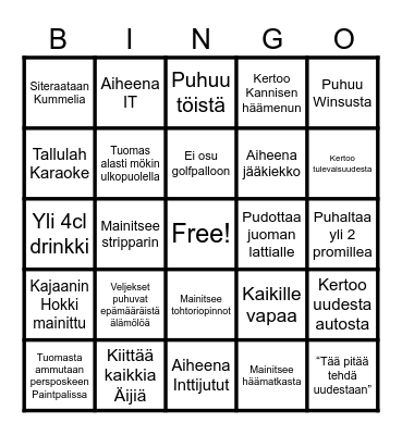 Pinko Bingo Card