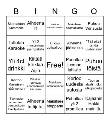 Pinko Bingo Card