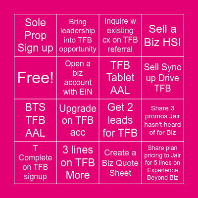 T-Mobile for Biz Bingo Card