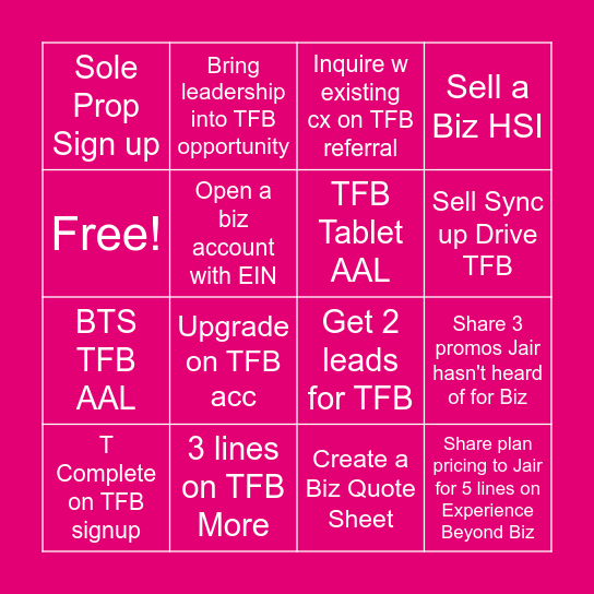 T-Mobile for Biz Bingo Card