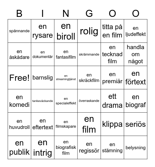 Filmer för alla smaker Bingo Card