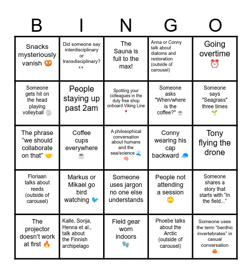 EMB Husö Researcher Days BINGO! Bingo Card