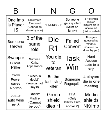 Humong Us Bingo Card