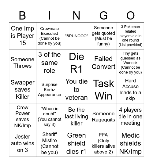 Humong Us Bingo Card