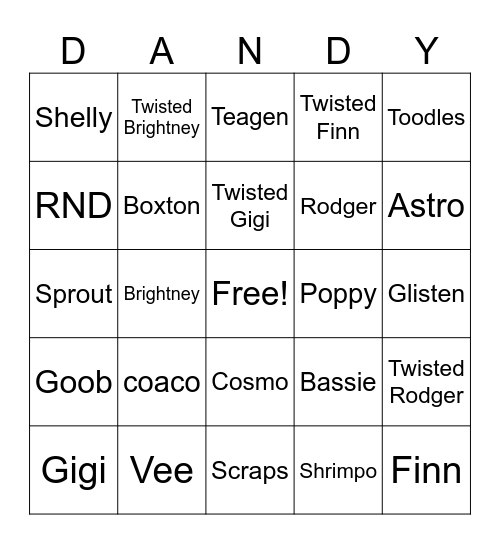 Dandy's World Bingo Card