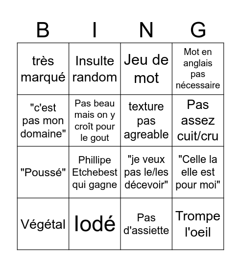 TOP CHEF EP 5 Bingo Card