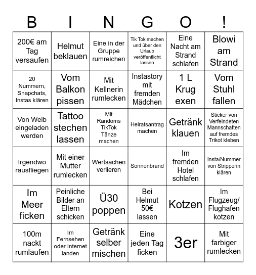 Malle Bingo Extrem Bingo Card