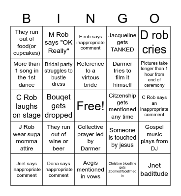 Darmer/Edeng wedding bingo Card