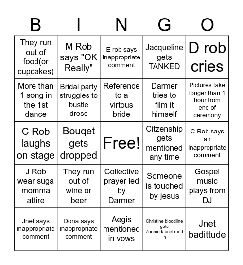 Darmer/Edeng wedding bingo Card