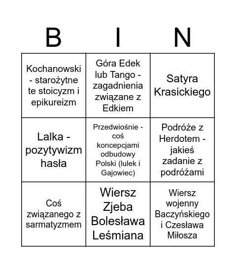 Untitled Bingo Card