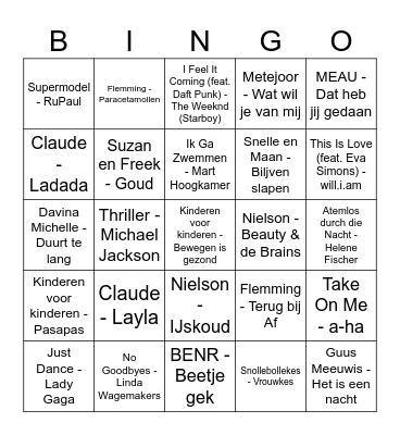 Muziek Bingo Card