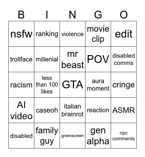 Untitled Bingo Card