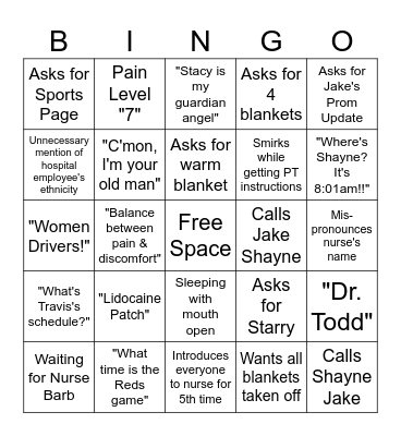 Grandpa Hospital Bingo Card