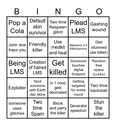 Forsaken roblox bingo Card