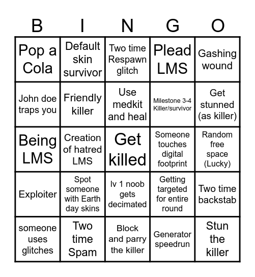Forsaken roblox bingo Card
