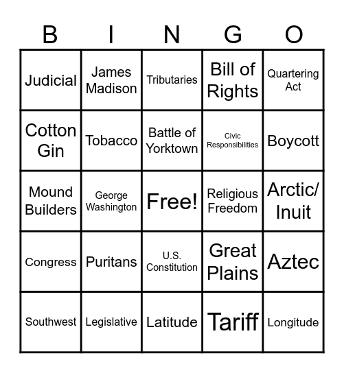 ILEARN Review! Bingo Card