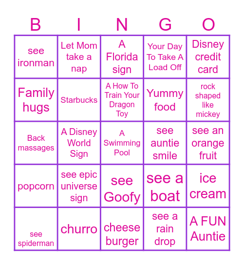 Disney World Bingo! Bingo Card