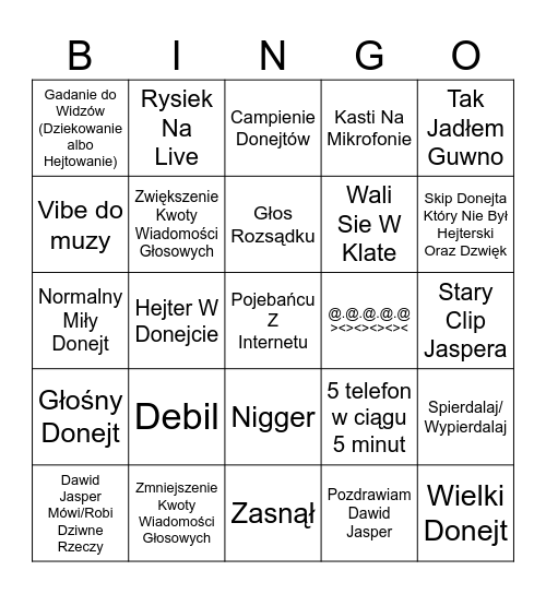 Dawid Jasper Nocne Spanie Bingo Card