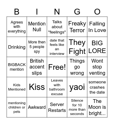 Lore Date Bingo Card