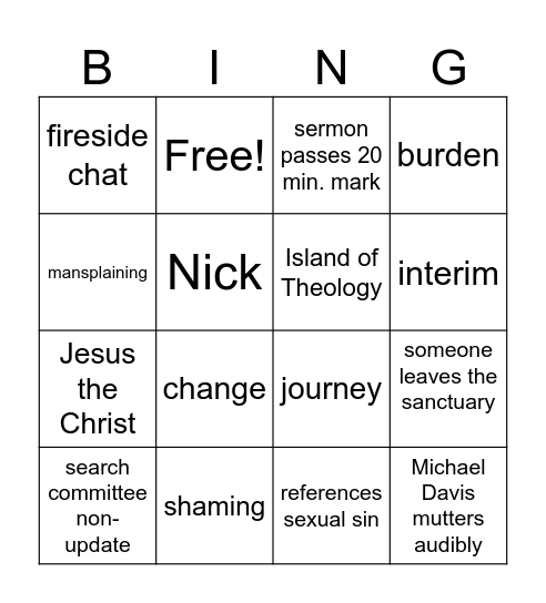 Wilson Philips Bingo Card
