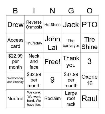 Mister Car Wash Bingo Card