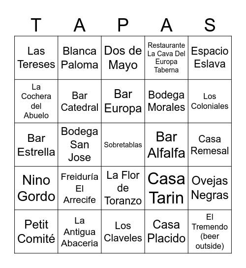 Sevilla Bingo Card