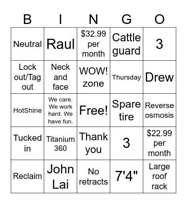 Mister Car Wash Bingo Card