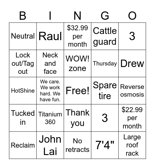 Mister Car Wash Bingo Card