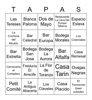 Sevilla Bingo Card