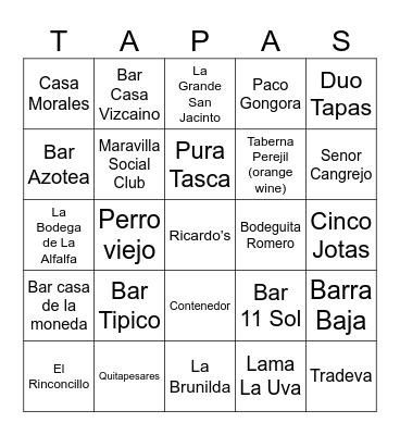 Seville Bingo Card