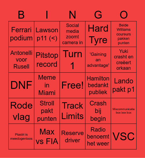 MIAMI Bingo Card